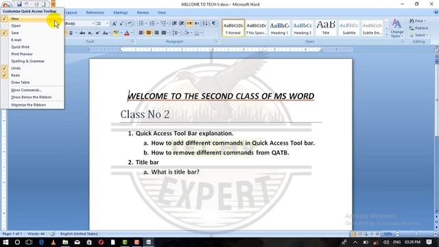 How to customize Quick Access Tool bar | MS Word 2007 | Class 2 | TechV смотреть онлайн