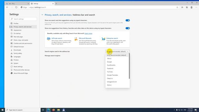 How to search in the address bar using Google (or Yahoo, DuckDuckGo...) in Microsoft Edge browser смотреть онлайн