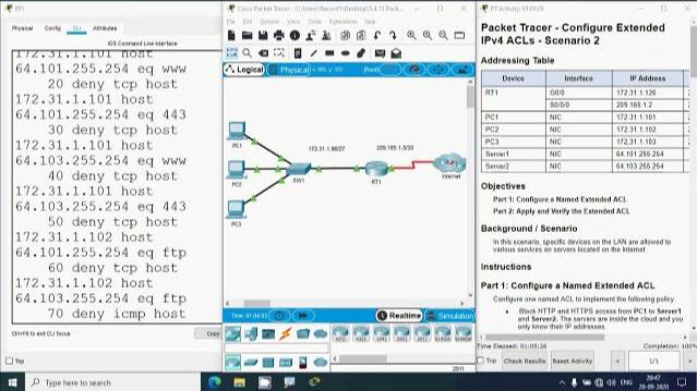 5.4.13 Packet Tracer - Configure Extended IPv4 ACLs - Scenario 2 смотреть онлайн