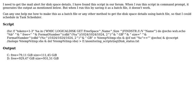 Windows Batch Script for getting disk space details смотреть онлайн