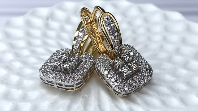 Золотые серьги с бриллиантами 750 пробы 1,40 ct смотреть онлайн