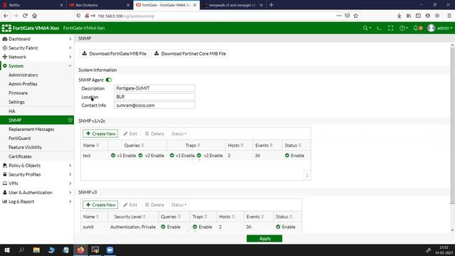 SNMP v1/v2c/v3 configuration on Fortigate Firewall. SNMP operations GET/GETNEXT/GETBULK/SNMPWALK/SE смотреть онлайн