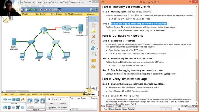 10.2.3.5 - 8.1.2.5 Packet Tracer - Configuring Syslog and NTP смотреть онлайн