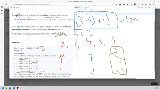 LeetCode 2302 | Count Subarrays With Score Less Than K | Sliding Windows | Java смотреть онлайн