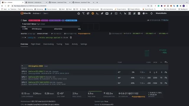 Testing New T-rex 0.24.7 To LHR Unlock My RTX 3060 TI LHR in HiveOS смотреть онлайн