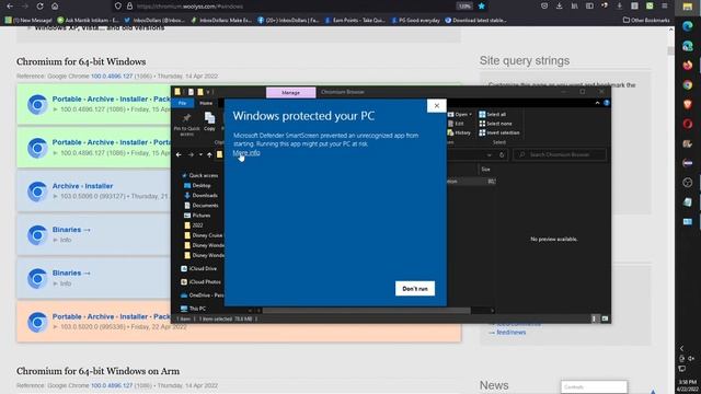 Tried to install chromium browser Win10. Warning Windows Protected your PC. Only Shows "Don't Run" смотреть онлайн