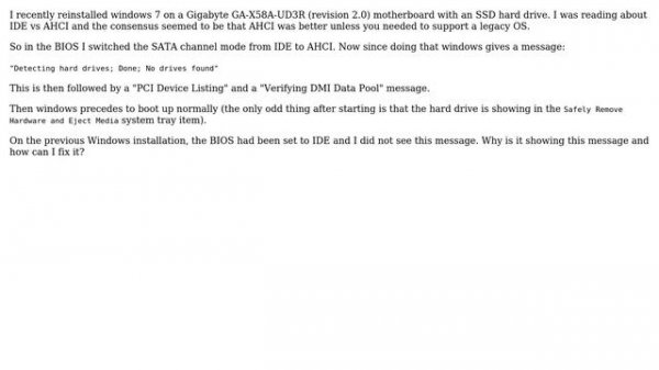 Windows 7, Detecting hard drives; Done; No drives found?