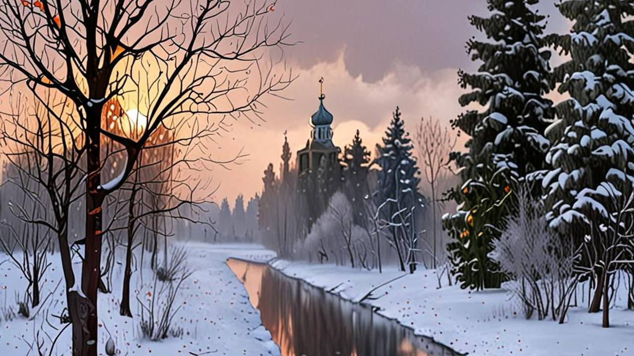 Зимний пейзаж. смотреть онлайн