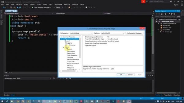 Enable OpenMP in Visual Studio 2013