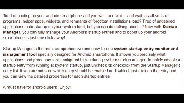 Startup Manager Free for Android смотреть онлайн