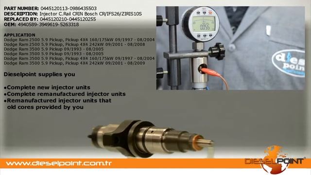 DIESELPOINT 0445120113 - 0986435503 - 4940589 3949619 5263318 DODGE RAM CR INJECTOR REPAIR VIDEO смотреть онлайн