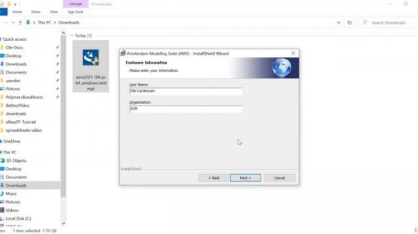 Amsterdam Modeling Suite trial installation on Windows desktop (AMS2021)