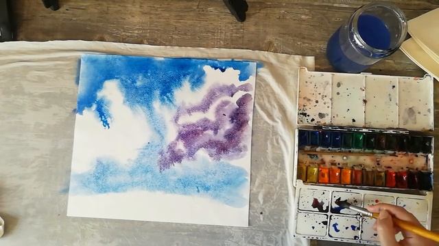 "Облака". Пленэр. Акварель в технике "по-мокрому". Преподаватель Кузовникова Т. М. смотреть онлайн