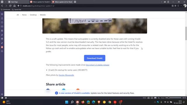 Vivaldi release a "Soft update" to fix version 5.3 crashing on startup смотреть онлайн