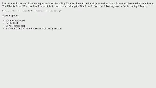 Kernel panic: "Machine check: processor context corrupt" after install смотреть онлайн