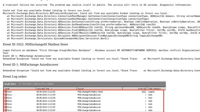 OWA error: Exception type: Microsoft.Exchange.Data.Storage.StorageTransientException смотреть онлайн