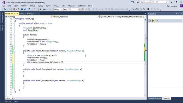 Simple Paint With Mouse Events Visual Studio C# Windows Forms