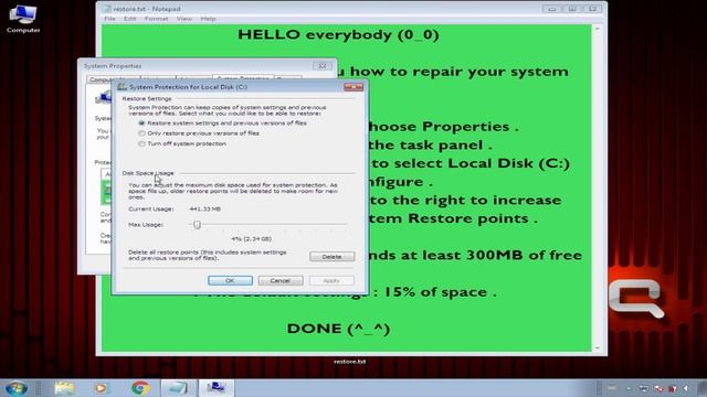 Increase the disk space usage | Windows system restore смотреть онлайн