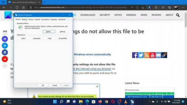 Your current security settings do not allow this file to be downloaded