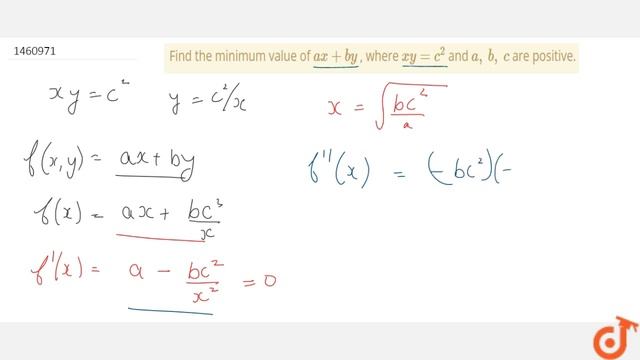 "Find the minimum value of `a x+b y` , where `x y=c^2` and `a ,\ b ,\ c` are positive." смотреть онлайн
