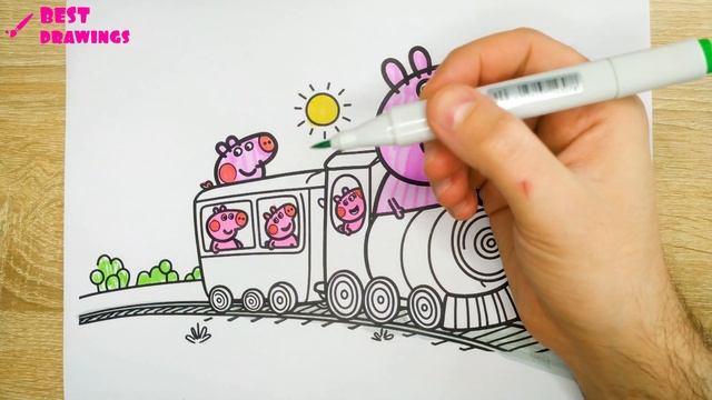 Family Peppa Pig in Train Drawing, Painting & Coloring For Kids and Toddlers_ Child Art смотреть онлайн