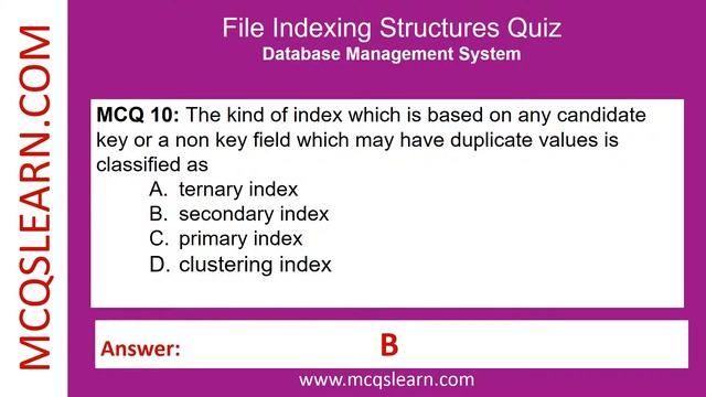 File Indexing Structures Quiz | Indexing Structures Questions Answers PDF | DB Ch 7 Class 9-12 Quiz смотреть онлайн
