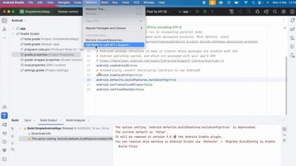 How to fix "The option setting 'android.defaults.buildfeatures.buildconfig=true' is deprecated."