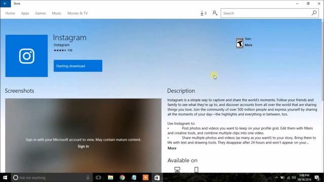 Instagram Para Windows 10 PC смотреть онлайн