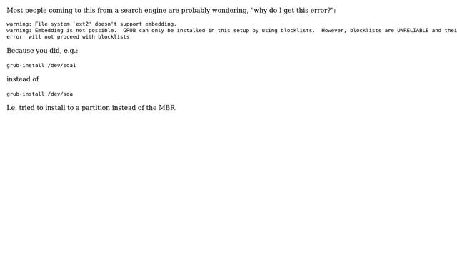 "warning: File system `ext2' doesn't support embedding." but my system isn't embedded either,... смотреть онлайн