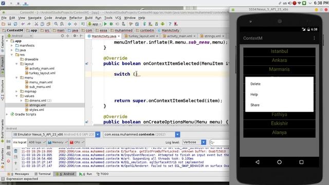 105 Android Studio Context menu смотреть онлайн