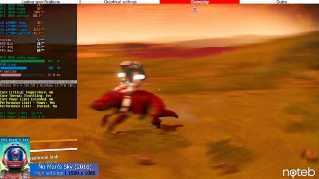 MSI KATANA GF66 (2022) - No Man's Sky Gameplay Test (i5-12500H, RTX 3050) смотреть онлайн
