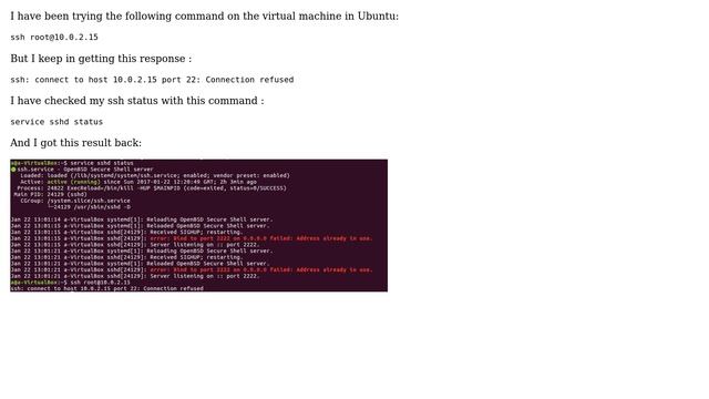 Ubuntu: ssh: connect to host 10.0.2.15 port 22: Connection refused смотреть онлайн