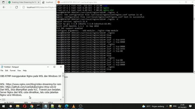 OBS RTMP menggunakan Nginx pada WSL dan Windows 10 07102021 смотреть онлайн