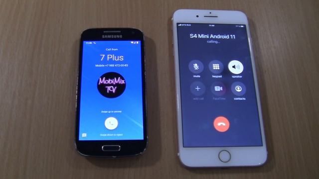 Incoming call & Outgoing call at the Same Time Iphone 7 plus+Samsung Galaxy s4 mini android 11 смотреть онлайн