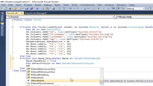 VB.net: How to make columns DataGridView readonly and Change default cell style for these columns. смотреть онлайн