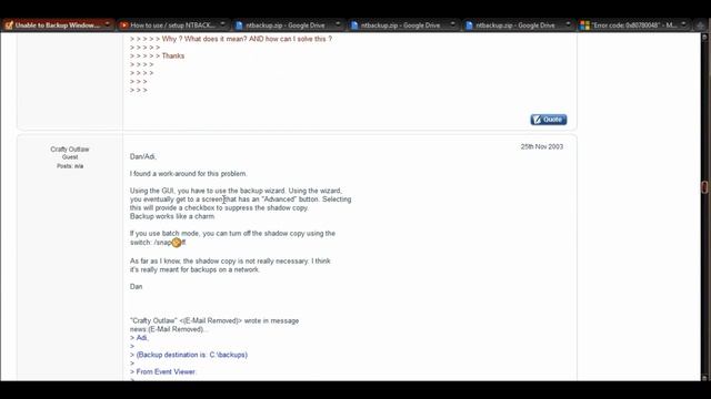 Windows 7 Backup "Error code: 0x80780048" смотреть онлайн