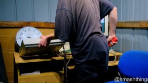 Angry Man's Vintage Beige Computer Office Destruction