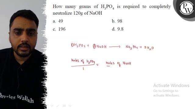How many grams of H_3PO_4 is required to completely neutralize 120  g of NaOH
a. 49
b. 98
c. 196
.. смотреть онлайн