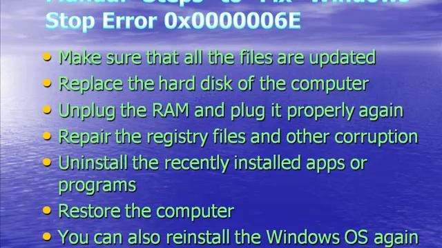 Steps to Fix Windows Stop Error 0x0000006E смотреть онлайн