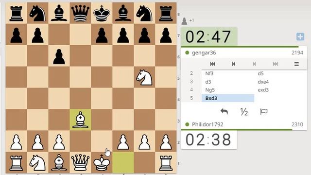 Ловушка в Защите Каро-Канн (Caro-Kann Defense) 1.e4 c6 2.Kf3 d5 3.d3!? de 4.Kg5 смотреть онлайн