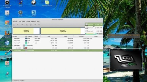 Linux Mint GParted Partition Manager Editor mini tutorial