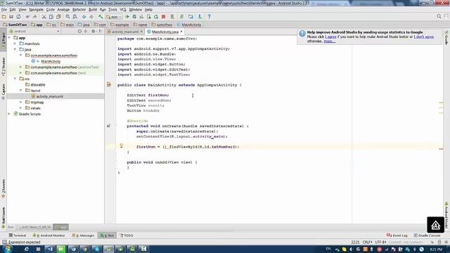 Android Studio : How to Start Programming - Lesson 3 -Adding Two Numbers смотреть онлайн