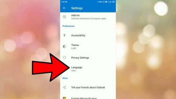 How to change language of Outlook android app