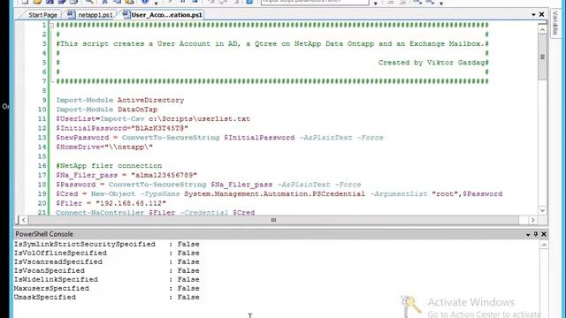 Windows Server 2012 Powershell script create AD user, exchange, netapp qtree share смотреть онлайн
