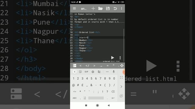 #7TutorialHTML Ordered list examples on Android mobile смотреть онлайн