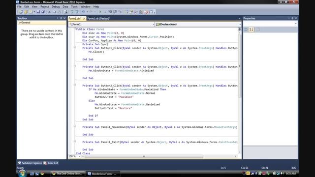 How to Make a Border-Less Form in Visual Basic 2008/2010 смотреть онлайн
