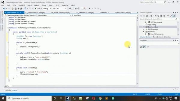 7. Cafe Management System in C# (C sharp) - Remove Item Design and Back End Coding