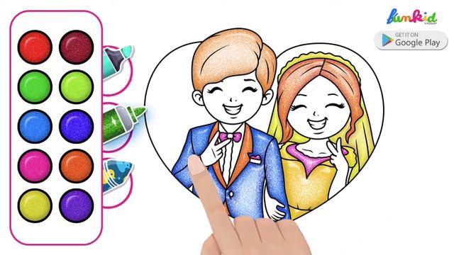 Bride and groom glitter Drawing, Painting, Coloring for Kids & Toddlers | Let's Draw, Paint Togethe смотреть онлайн