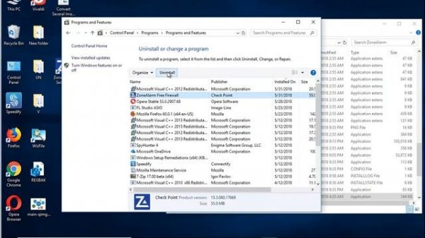 Uninstall ZoneAlarm Free Firewall in Windows 10 April Update 1803