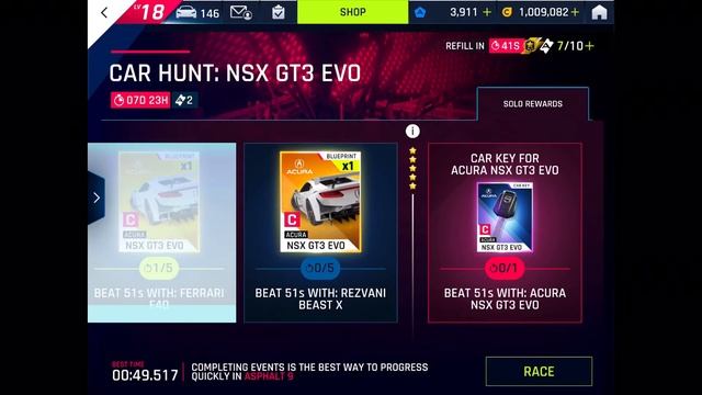 Asphalt 9 : Legends - Acura NSX GT3 Evo Key Hunt - TouchDrive Guide